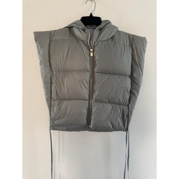 Women's Puffer Vest Jacket with Hoodie Open Side Tie Y2k Xlarge gray puffer vest - Picture 5 of 11